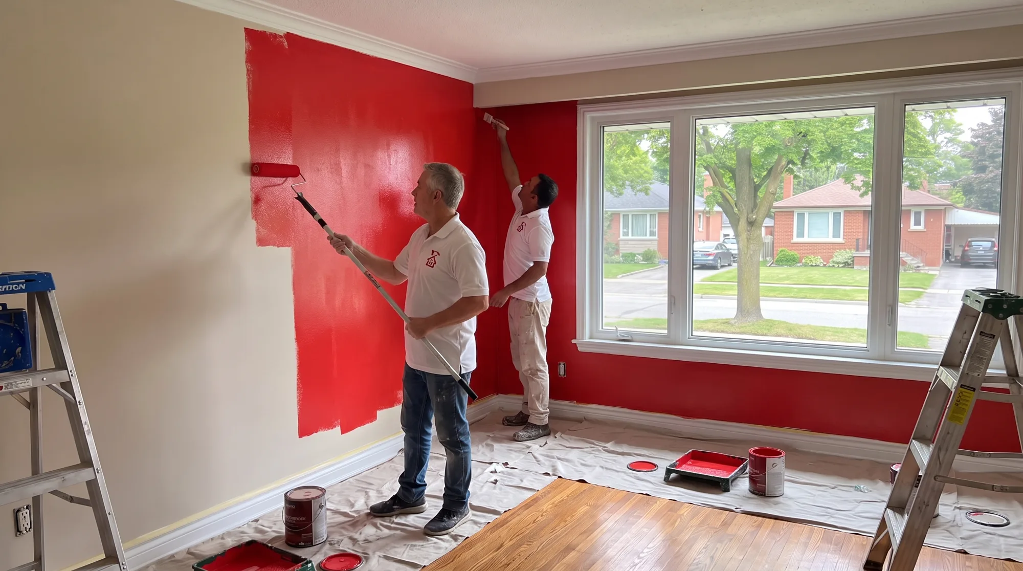 Interior crew painting a bold accent wall