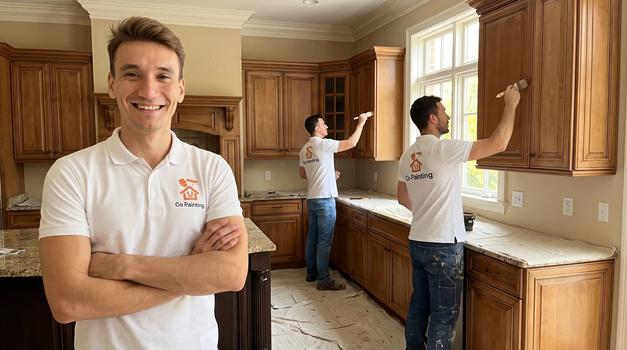 Cabinet spraying during a Parkwoods kitchen repaint